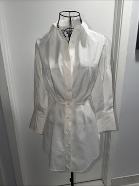 Anna Quan White Long-Sleeve Button Shirt Dress